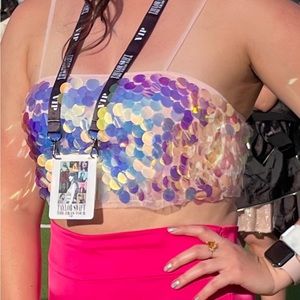 Sequin crop top with iridescent disc sequins